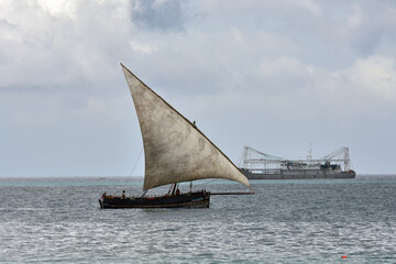Fototapeta premium Dhow boat. Zanzibar, Tanzania, Africa. Stone Town harbor