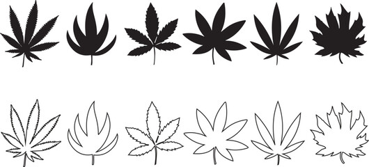 Weed leaf silhouette black  vector set.