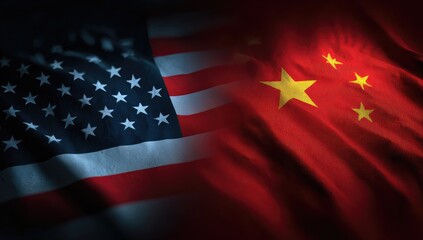 Conceptual image of intertwined flags, the United States and China, representing international relations