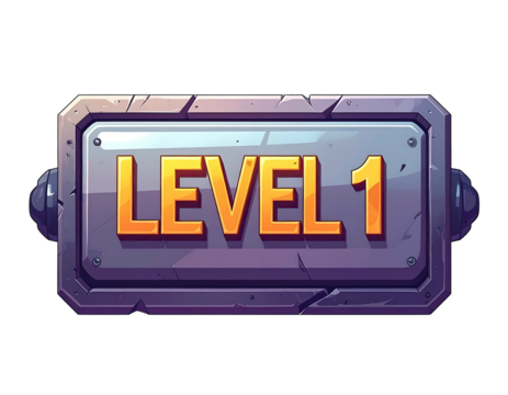 A stylized metal plaque reads "LEVEL 1," suggesting a game or application interface element