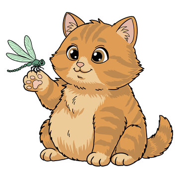 Kitten and dragonfly