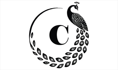 Letter C logo with a stylized peacock silhouette on bird