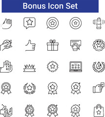 Bonus, benefit, offer and reward editable stroke outline icons set 

