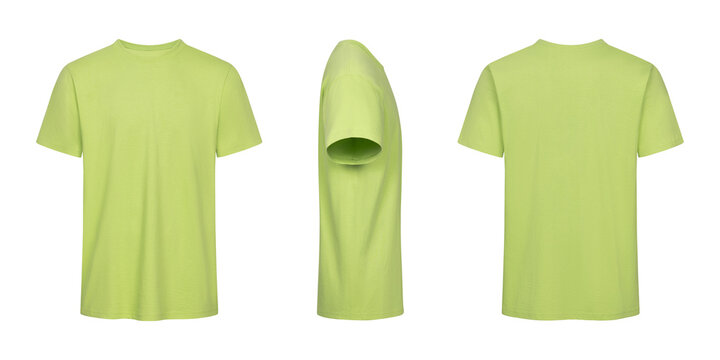 Green cotton t shirt mockup front side and back views template