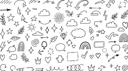 Hand drawn doodle elements set for design and decoration projects