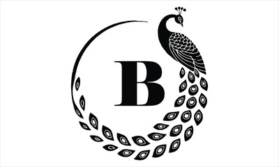 Letter B logo with a stylized peacock silhouette on bird