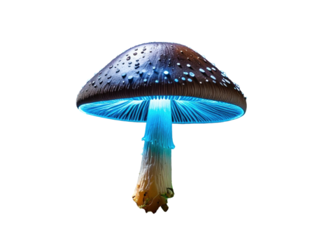 Bioluminescent mushroom on black background. Glowing, otherworldly fungi illuminated - Powered by Adobe