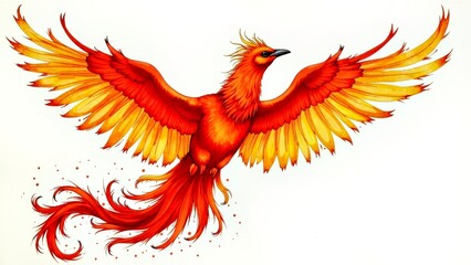 Obraz premium Minimalist Art Scene of Red Gold Phoenix