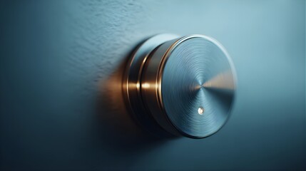 Closeup of a metal knob with a textured surface and a smooth, shiny finish