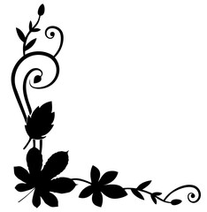 Black corner ornament with floral vines and woodland leaves