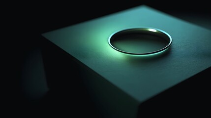 Gold bracelet on a white cube isolated on a dark and moody background