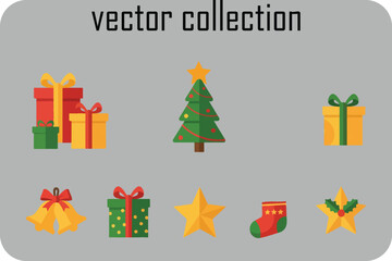 Festive christmas vector collection featuring gifts trees bells stars and stockings for holiday design elements