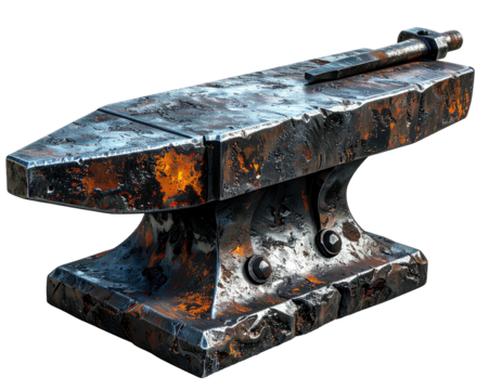 Detailed, weathered, and fiery-textured metal anvil with hardy form, ready for blacksmith work