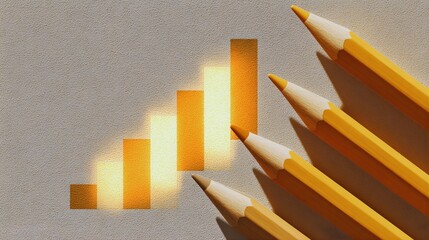 Pencils next to a bar graph showing business growth and success