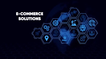 E- Commerce Solutions Hexagon Icons Network Technology e-commerce online