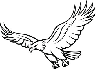 Minimalist flying eagle line art, wings spread wide, clean black outline on white background, elegant vector style 1.