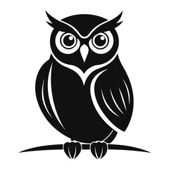 Owl Perched vector clean black silhouette design white background
