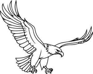 Minimalist flying eagle line art, wings spread wide, clean black outline on white background, elegant vector style