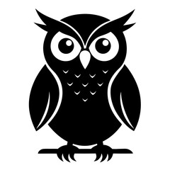 Owl Perched vector clean black silhouette design white background