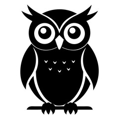 Owl Perched vector clean black silhouette design white background
