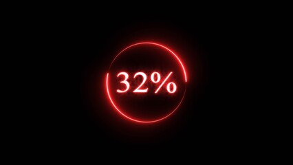 Business discount percent number. Neon counting 32% number illustration on black background.