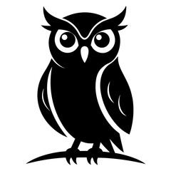 Owl Perched vector clean black silhouette design white background