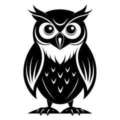 Owl Perched vector clean black silhouette design white background