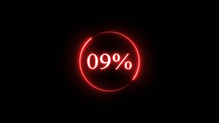 Business discount percent number. Neon counting 9% number illustration on black background.