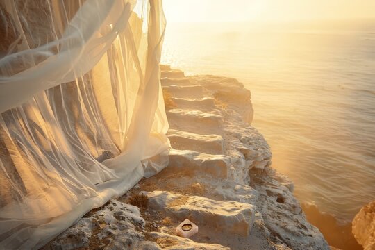 Artistic composition featuring a serene pathway illuminated by warm golden light, symbolizing spirituality and tranquility in a minimalist setting.