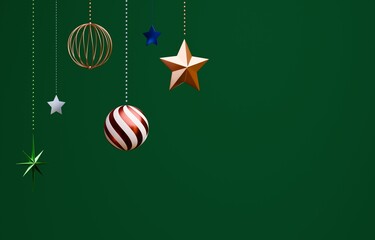 3D素材_クリスマスオーナメント_緑背景