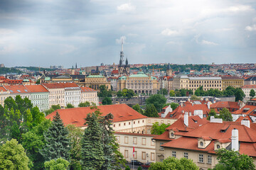 Fototapeta premium Panoramic view of Prague's rooftops, Czech Republic