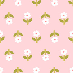 Cute flower pattern for baby girls. Seamless vector print with abstract daisy flower.