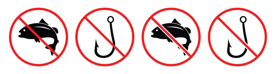 No Fishing Vector Icons – Prohibited Angling Symbol Set
