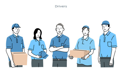 ドライバートラック配送業の仕事の人々ー物流ー引越し業者ー倉庫ー宅配ビジネスイメージのイラスト素材