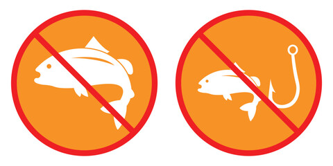 No Fishing Vector Icons – Prohibited Angling Symbol Set