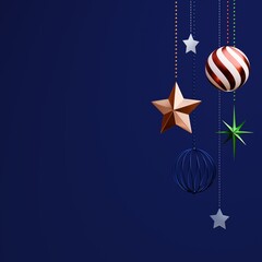 3D素材_クリスマスオーナメント_青背景