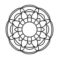Monochrome Detailed Floral Mandala Outline Design for Coloring or Spiritual Pattern