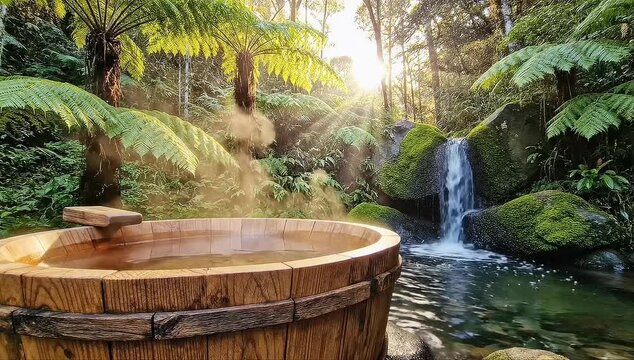 Tropical Hot Tub Waterfall Jungle Nature Escape