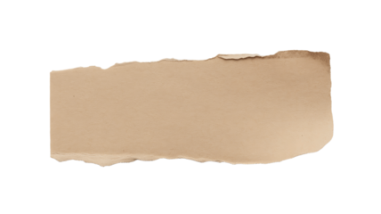 A single torn piece of light brown textured paper with rough edges isolated on transparent background