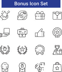 Benefit icon set. Reward related icons: bonus, loyalty, star, employee benefit, winner, award, prize, incentive and more. Editable line icons. 
