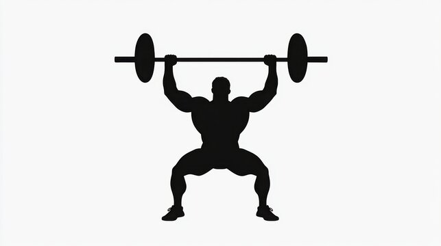 Silhouette of muscular bodybuilder lifting heavy barbell overhead, strength training concept - Powered by Adobe