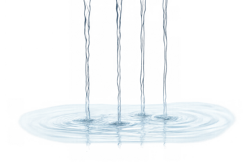 Water streams pouring creating ripples in a clear puddle on a transparent background, symbolizing hydration and freshness