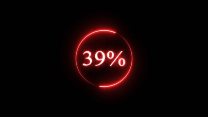 Business discount percent number. Neon counting 39% number illustration on black background.
