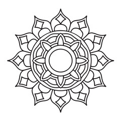 Monochrome Line Art Geometric and Floral Mandala Outline for Coloring or Decorative Design