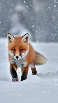 Niedliches Fuchsbaby im Schnee
