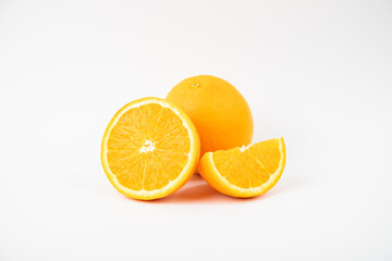Fresh Orange fruit isolated on white background, Japanese Ehime Orange with slices on on White Background
