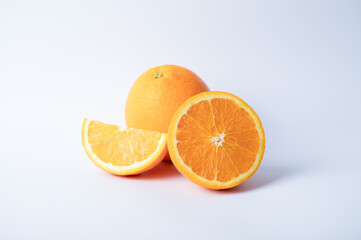 Fresh Orange fruit isolated on white background, Japanese Ehime Orange with slices on on White Background