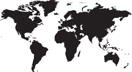 Black silhouette world map on white background global geography