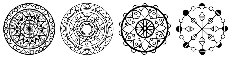 Set of Decorative Geometric Mandala Patterns and Circular Ornaments