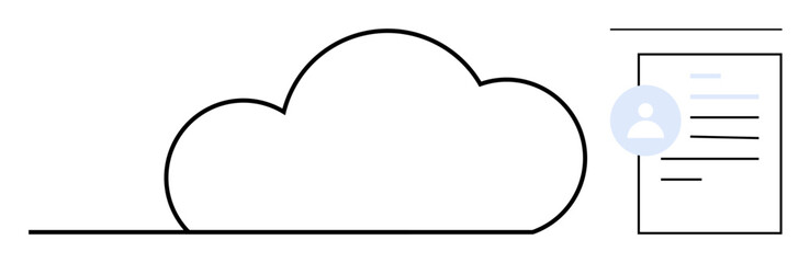 Cloud icon linked to a document with a users profile picture, representing digital storage, user profiles, data sharing, online management, virtual files, secure access, seamless cloud sync. Ideal